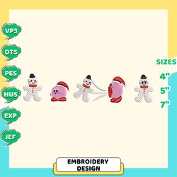 kirby x christmas snowman embroidery, christmas embroidery designs, christmas 2022 embroidery files, xmas embroidery designs