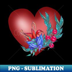 LoveHeart with watercolor flowers and leaves - High-Quality PNG Sublimation Download - Spice Up Your Sublimation Projects