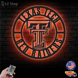 texas tech red raiders metal sign, ncaa logo metal led wall sign, ncaa wall decor, texas tech red led metal wall art