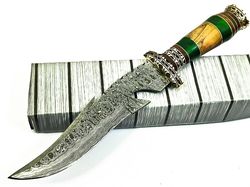 custom handmade damascus steel hunting bowie knife hardwood & brass guard handle gift for him groomsmen gift wedding ann