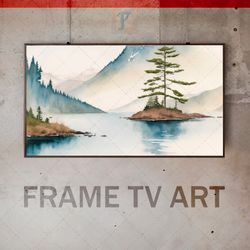 samsung frame tv art digital download, frame tv art modern interior watercolor painting, mountains, lake delicate colors