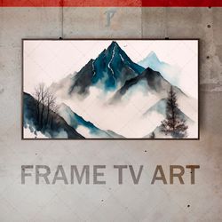 samsung frame tv art digital download, frame tv art modern interior watercolor painting, mountains delicate colors