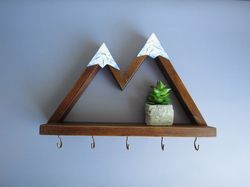 mountain key holder for wall/ small shelf with hooks/ key organizer