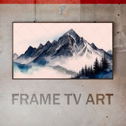 samsung frame tv art digital download, frame tv art modern interior watercolor painting, mountains delicate colors