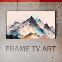 samsung frame tv art digital download, frame tv art modern interior watercolor painting, mountains delicate colors