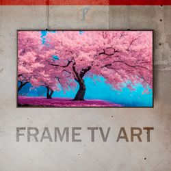 samsung frame tv art digital download, frame tv art modern interior art, blossoming sakura, tree cherry blossoms