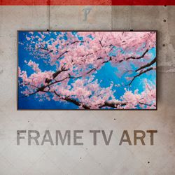 samsung frame tv art digital download, frame tv art modern interior art, blossoming sakura, tree cherry blossoms