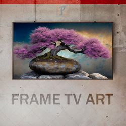 samsung frame tv art digital download, frame tv art modern interior art, blossoming sakura, tree cherry blossoms, bonsai