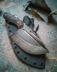 custom handmade d2-tool steel cleaver chopper knife micarta with leather sheath