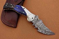 Handmade Damascus Leaf folding Pocket Knife, Personalized Knives, Anniversary Gifts, Groomsmen Gift, Mother's Day Gift