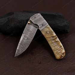 handmade folding knife. damascus folding knife, camping knife, hand forged knife, pocket knife. anniversary gift. best g