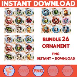26 files 3d cartoon movie christmas break through ornament sublimation png, christmas round ornament png