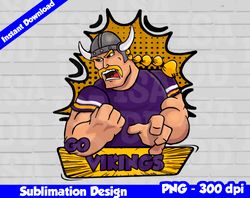 vikings png, football mascot comics style, go vikings t-shirt design png for sublimation, sport mascot design