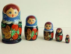 matryoshka nesting dolls- 5 pieces with crystals wooden russian folk art, from the master hand-made souvenir