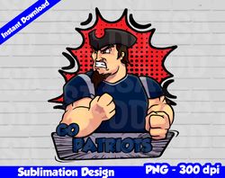 patriots png, football mascot comics style, go patriots t-shirt design png for sublimation, sport mascot design