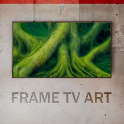 samsung frame tv art digital download, frame tv art modern interior art, frame tv romantic art moss and tree roots.