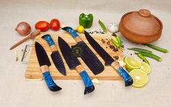 hand forged steel chef set of 5 pieces , chef knife set, kitchen chef knife set , anniversary gift for him , mother day