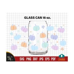 pumpkins pastel libbey 16oz can glass wrap fall svg file for cricut, teckwrap vinyl