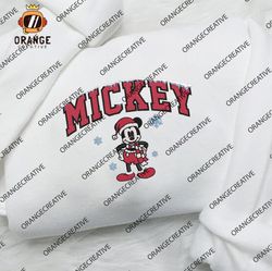 santa mickey mouse christmas embroidered shirts, disney crewneck, mickey christmas embroidered hoodie, xmas sweatshirt