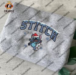 santa stitch christmas embroidered shirts, stitch crewneck, christmas embroidered hoodie, xmas sweatshirt