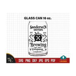 sanderson sisters brewing company libbey glass svg, 16oz libbey glass can, can glass wrap svg, dxf file for cricut, silhouette