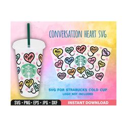 doodle valentine heart cold cup cup svg full wrap conversation heart svg drawn style for cold cup cold cup, svg for cricut silhouette.