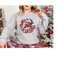 merry christmas shirt, leopard pattern deer, christmas deer shirt, christmas gift, christmas believe shirt, christmas gi