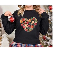 christmas love shirt, christmas heart shirt, christmas gingerbread shirt, christmas cookies shirt, christmas sweatshirt,