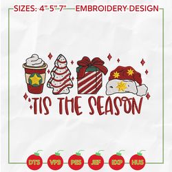 tis the season embroidery designs, christmas embroidery designs, christmas latte embroidery, hand drawn embroidery designs