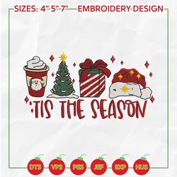 tis the season embroidery designs, christmas embroidery designs, christmas latte embroidery, hand drawn embroidery designs