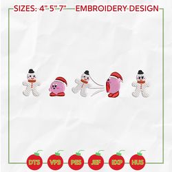 kirby x christmas snowman embroidery, christmas embroidery designs, christmas 2022 embroidery files, xmas embroidery designs