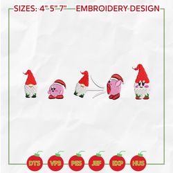 kirby x gnome embroidery designs, christmas embroidery designs, christmas 2022 embroidery files, xmas embroidery designs
