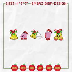 kirby x christmas bell embroidery designs, christmas embroidery designs, christmas 2022 embroidery files, xmas embroidery designs
