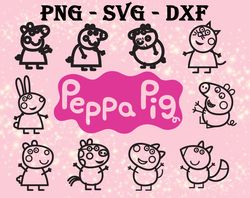 peppa pig outline svg, bundles peppa pig svg, png,dxf,...