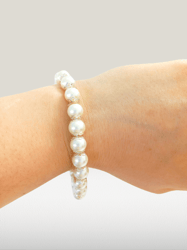 white pearls bracelet beaded with clip closure and spacers silver plated original in pouch gift for her wedding valentin