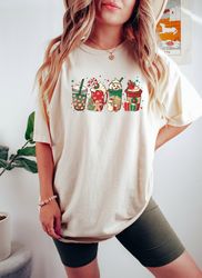 comfort colors christmas coffee t-shirt, peppermint iced latte snowmen sweets snow warm cozy winter women shirt, christm