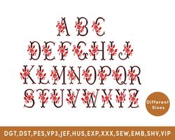 antique rose embroidery font, alphabet machine embroidery design, digital download pes