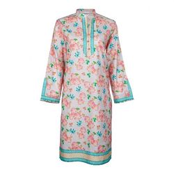 basix pink floral with green border cambric fancy shirt