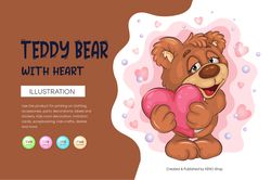 cute teddy bear with heart. t-shirt, png, svg.