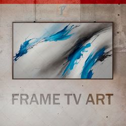 samsung frame tv art digital download, frame tv modern interior, frame tv avant-garde art paint texture, monochrome blue