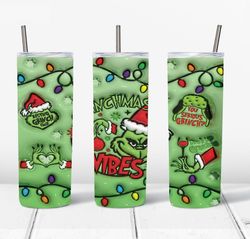 3d inflated the grinch christmas png, the grinch png, christmas tumbler 20oz skinny tumbler png instant download
