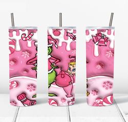3d inflated pink grinch christmas png, the grinch png, christmas 20 oz skinny tumbler wrap, christmas movies png