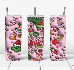3d inflated pink grinch christmas png, the grinch png, christmas 20 oz skinny tumbler wrap, christmas movies png,