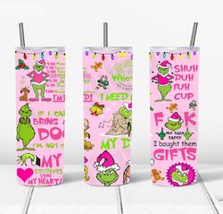 3d inflated pink grinch and dog christmas png, the grinch png, christmas 20 oz skinny tumbler wrap, christmas movies png