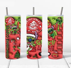 3d inflated stitch grinchmas christmas png, the grinch png, christmas 20 oz skinny tumbler wrap, christmas movies png