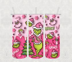 3d inflated pink grinch christmas png, the grinch png, pink christmas 20 oz skinny tumbler wrap, christmas movies png