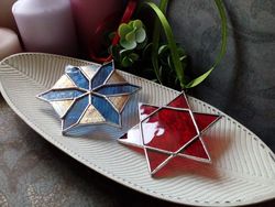 set of 2 snowflake suncatchers, christmas ornaments, simple stained glass, christmas decorations, xmas tree star