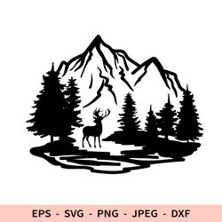 Mountains SVG Deer Svg Landscape Dxf Hunting Hiking Svg Outdoors Svg Nature for Cricut Moon Tree dxf laser cut