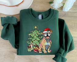 bulldog christmas sweatshirt, bulldog sweatshirt, bulldog xmas gift, bulldog christmas tree light shirt