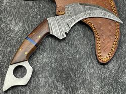 full tang custom hand forged damascus steel karambit knife, hunting knife